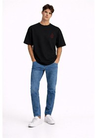 Resim Sevgili Kombini Ateş Su Minimal Çift Tişört Oversize Unisex Partn Siyah 