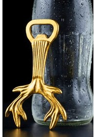 Resim Altın Geyik Boynuzu Tasarım Metal Şişe & Kapak Açacağı Altın 