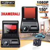 Resim Venas 1080P Full HD 3 Kameralı Hafıza kartına kayıtlı Hareket Algılamalı Araç kamerası. 
