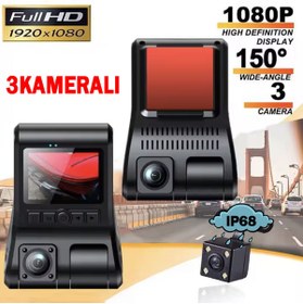 Resim Venas 1080P Full HD 3 Kameralı Hafıza kartına kayıtlı Hareket Algılamalı Araç kamerası. 