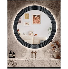 Resim Led Işıklı Safir Siyah Dekoratif İşlemeli Duvar Aynası Tekli 56cm Siyah 