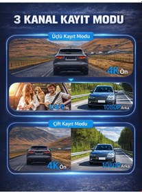 Resim X18 Premium 3 Lens Araç İçi Kamera Wifi Gps 4k Ultra Hd Ön Arka İç Kamera Gece Görüşü Park Modu Dvr 