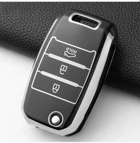 Resim Kia Rio Picanto Sportege Ceed Optima Sorento Stinger Cerato Forte Tpu Anahtar Kılıfı Siyah Gümüş 