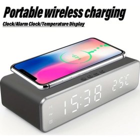 Resim Cloudstore Siyah 3ü 1 Arada Kablosuz Şarj Standı Termometreli Dijital Saat İphone Uyumlu Samsung 