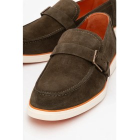 Resim Dericlub Erkek Hafif Tabanlı Toka Detaylı Loafer Gerçek Süet Deri Cr 2406 Haki 