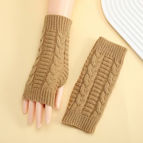 Resim Bir Çift Unisex Akrilik Örgü Parmaksız Eldiven, Rahat Stil, Düz Renk, Kablo Örgü Tasarımlı Sıcak Açık Hava Kol Isıtıcı, Olgun Durumlar İçin Elde Yıkanabilir 