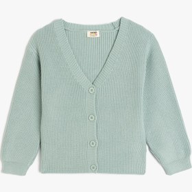 Resim Kız Çocuk V Yaka Düğmeli Uzun Kollu Basic Triko Hırka 