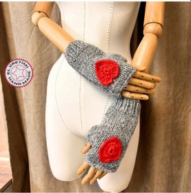 Resim Uretti - Kadir 7704 - El Yapımı Kalp İşlemeli Gri Parmaksız Eldiven Gri 