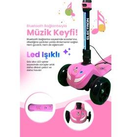 Resim LED Işıklı Hoparlörlü 3 Tekerlekli Yükseklik Ayarlı Elektrikli Scooter - 60W 