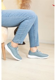 Resim Konfores 1684 Hakiki Deri Anatomik Tabanlı Bayan Günlük Ayakkabı Mavi 