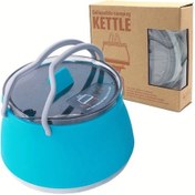 Resim Elmpaly Blue Dayanıklı Paslanmaz Çelik Katlanır Kamp Çaydanlık Seyahat İçin Pratik Mavi 