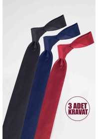Resim Tudors 3'lü Paket Düz İnce Siyah-lacivert-bordo Erkek Kravat-33295 Çok Renkli 
