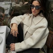 Resim OUTTA BOX Sonbahar/Kış Şık Moda Katlanmış Tweed Yaka Oversize Düşük Askılı Ceket Kadın Montu 