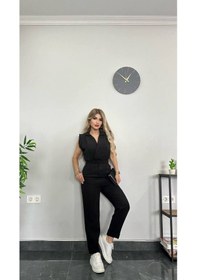 Resim Yeni Sezon Gömlek Yaka İthal Kumaş Tulum Siyah Siyah 
