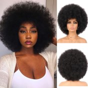 Resim 70'ler Stili Afro Kıvırcık Peruk - Yumuşak, Doğal Görünümlü Sentetik Saç, Hacimli ve Kabarık Siyah Afro Peruk Günlük Kullanım, Partiler ve Cosplay için, Parti Saç Aksesuarı 
