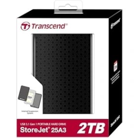 Resim Transcend 2 Tb USB 3.1 Gen 1 SJ25A3K Storejet 25A3K Harici Sabit Sürücü TS2TSJ25A3K, Siyah 