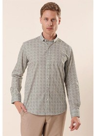 Resim İmza Beyaz Uzun Kollu Baskılı Cepsiz Pamuklu Likralı Casual Slim Fit Dar Kesim Gömlek 1004230134-beyaz Beyaz 