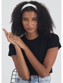 Resim Kadın Pamuklu Penye, Kaymaz, Yumuşak, Esnek, Stilinle Öndesin Saç Bandı Bandana - Tek Ebat / Beyaz Beyaz 