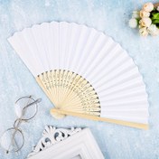 Resim 10 adet Beyaz Katlanabilir Fanlar, Altın Süslemeli, Geleneksel Stil, Dayanıklı Bambu Kağıt, DIY Boş Şablon, Düğün, Parti, Hediye, Hatıra, Dış Mekan Dekorasyonu ve Yaratıcı El Yapımı Sanatı 