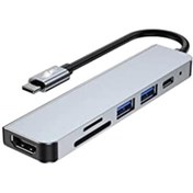 Resim shaza 6in1 Usb Type-c Hub Port Adaptör Hdmı Sd Kart Usb Pd Girişli, Gri 