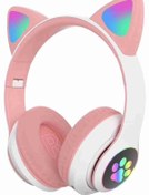 Resim Fuchsia C30 RGB Ledli Kablosuz Bluetoothlu Kedi Tasarım Kulaklık 