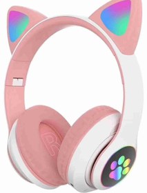 Resim Fuchsia C30 RGB Ledli Kablosuz Bluetoothlu Kedi Tasarım Kulaklık 