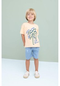Resim DeFacto Erkek Bebek Bisiklet Yaka Palmiye Baskılı Kısa Kollu Tişört C9188A524SMOG293 Turuncu 