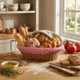 Resim Zenvia ZNV_6574 Oval Renkli Bezli Ip Hasır Ekmek Sepeti 