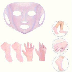 Resim Yüz, Eller & Ayaklar için 3 Parça Silikon Nemlendirici Set - Yeniden Kullanılabilir 3D Anti-Buharlaşma Yüz Maskeleri, Yumuşatıcı Tırnak Bakım Eldivenleri & Kuru, Çatlamış Cilt için Nemlendirici Çoraplar İçerir, Kit 