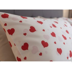 Resim Taç Sevgililer Günü Yastık Kılıfı Seti. 2 Adet 50x70 Cm. %100 Pamuk Beyaz - Kırmızı 