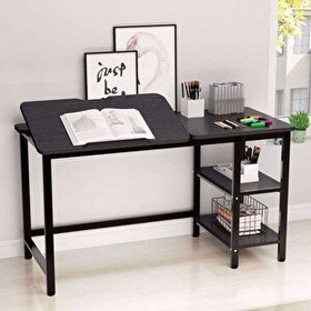 Resim Zizuva Tasarım 140x60x75 CM Raflı Siyah Çizim ve Çalışma Masası 