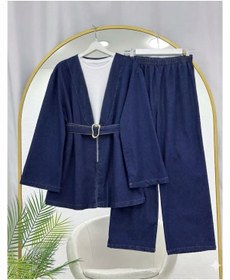 Resim YILMAZBARMAZ Kadın Kemer Detaylı Kot Kimono Takım 