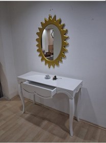 Resim Dresuar Cnc Çökertme 90670 Model Güneş Gold Renk Ayna Lake Beyaz Tabla Kayn Aslan Ayak Beyaz - Gold 