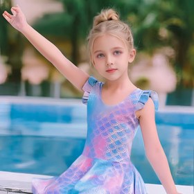 Resim Weijiahs Kız Modası Tek Parça Mayo, Ölçek Baskısı, Büzgülü Dantel Detay + Dahili Boyshorts + Pullu Detay + Yumuşak Astar, Çocuklar İçin Sevimli Yaz Stili, Plaj Giyimleri 