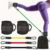 Resim Ayak bileği direnç bandı seti, güç antrenmanı, yoga ve fitness için ayarlanabilir kayışlarla 5 parça - Bacak ve kalça antrenmanları, kalça eğitimi, kas tonlama için çok amaçlı egzersiz bantları - File taşıma çantası dahil 