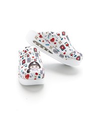 Resim Drmoon Hemşire Desenli Airmax Taban Hakiki Deri Sabo Kadın Terlik Beyaz 