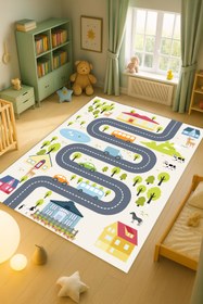 Resim Kessy Home Studio Eğitici Yol Desenli Çocuk Oyun Halısı Dijital Baskı Yıkanablir Kaymaz Taban Çocuk Odası Halısı 1 