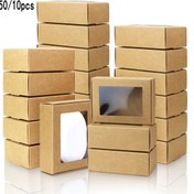 Resim 50 Kutu/10 Paket Küçük Dikdörtgen Kraft Kağıt Kutuları, 8.48cm X 5.99cm X 3.0cm Ölçülerinde, Şeffaf Pencereli, Mini Sabun Hediye Kutuları, Takı Gösterimi, Düğün Parti Hediyeleri (Kahverengi) İçin Uygun, Noel ve Sevgililer Günü İçin Uygun. 