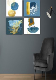 Resim 4 Parça Suluboya Botanik Tarzda Uv Baskı Tablo Seti 