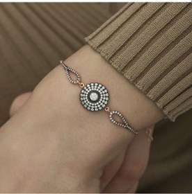 Resim 925 Ayar Gümüş Rose Elmas Montür Çiçek Bileklik 