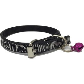 Resim Siyah Renk Derili Gümüş Desenli 1 CM Zilli Kedi Tasması 