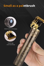 Resim JASPER Gold Dragon Metal Gövdeli T-Bıçak Ense Sakal Çizim Lazer Epilasyon Öncesi Tıraş Makinesi 
