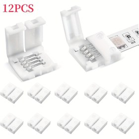 Resim RGB LED Şerit Bağlantı Elemanları 12'li Set, 4 Pinli 10mm Lehim Gerektirmeyen Snap Terminalleri ve PVC Yalıtımlı RGB 5050 Işık Şeritleri için, Hızlı Bağlantı, Güç Gerekmez, Beyaz Plastik Gövde 