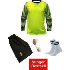 Resim Kaleci Çocuk Forması Yeşil Omuz Kol Sünger Destekli 4 Parça Forma Şort Çorap Bileklik Hediye 