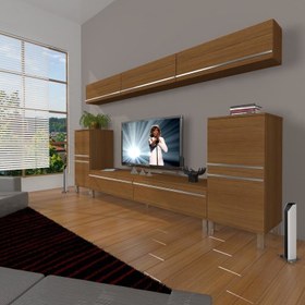 Resim Eko 9 Mdf Std Krom Ayaklı Tv Ünitesi Tv Sehpası Naturel Ceviz 