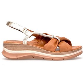 Resim Elit Zeyn 8066 Kadın Hakiki Deri Dolgu Topuk Sandalet Taba Taba 