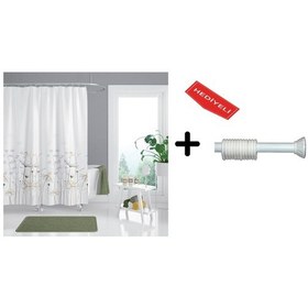 Resim Banyo Duş Perdesi 8441 120x200 Perde Borusu Askı Aparatı 90x130 Hediyeli Çok Renkli 
