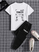 Resim DUBU BUTİK Tokyo Beyaz T-shirt Siyah Eşofman Altı Jogger - Baskılı Alt Üst Eşofman Takım Oversize Bisiklet Yak 