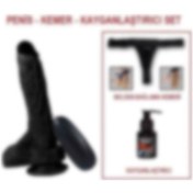 Resim Odins Shop 20.5 CM Belden Bağlamalı Titreşimli Gerçekçi Silikon Zenci Penis Set 