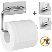 Resim Deltahome Paslanmaz Çelik Tuvalet Kağıtlığı Standı + 2 Askılık 